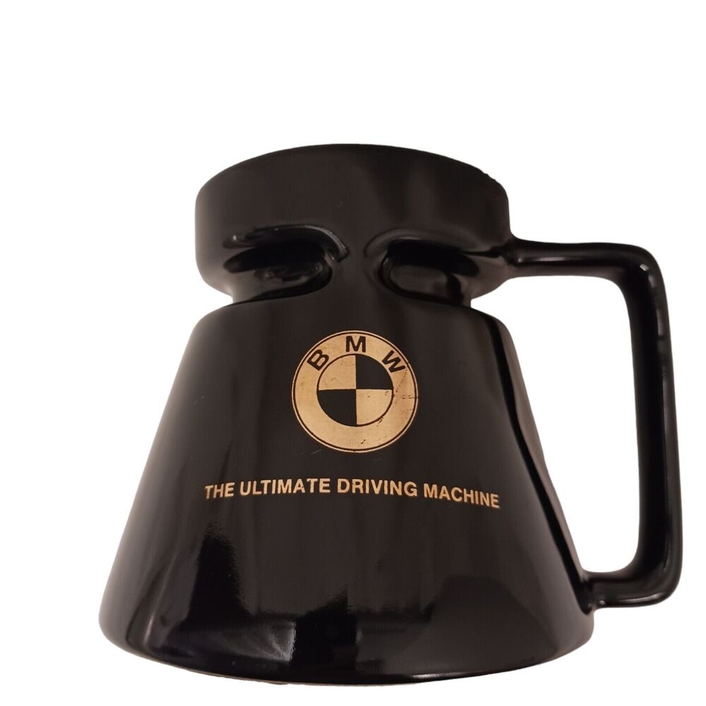 BMW Coffee Mug BLACK w GOLD LOGO Ceramic gift Cup Modern Non-Spill Luxury